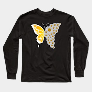 butterfly with the daisy flowers in spring Long Sleeve T-Shirt